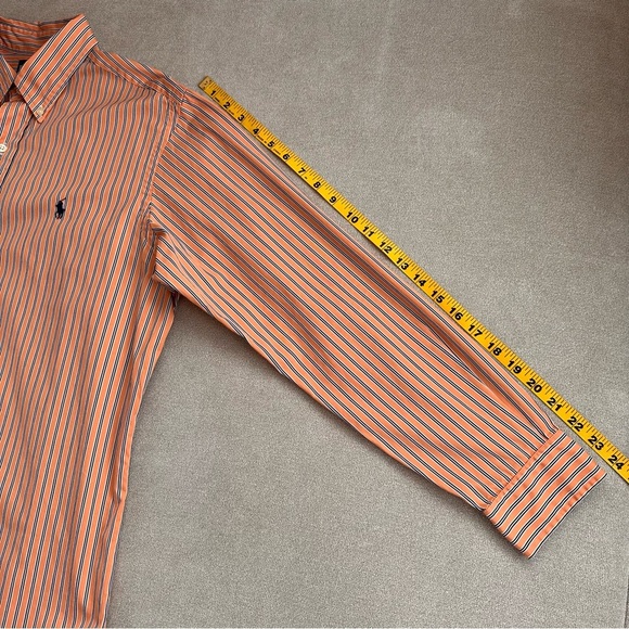 Ralph Lauren Cotton Button Down Shirt. 15 1/2. Medium. Orange and Blue Stripes. - Picture 8 of 8